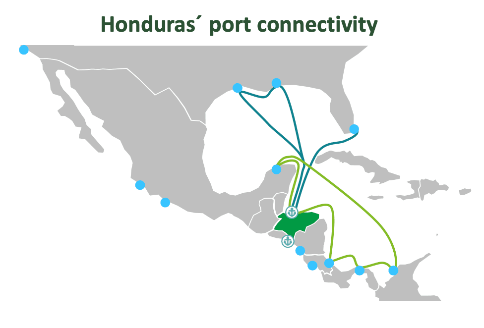 Honduras port connectivity map.